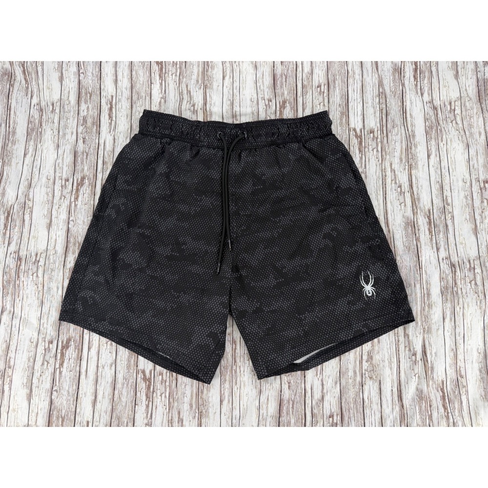 Spyder Mens Swim Surf-Sand-Swim Board Shorts Black Grey Camo Mesh Lined Medium